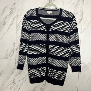 Merona Navy Geometric Stripe Cotton Cardigan Sweater SZ XL